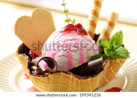 Romantic cherry and chocolate sundae
