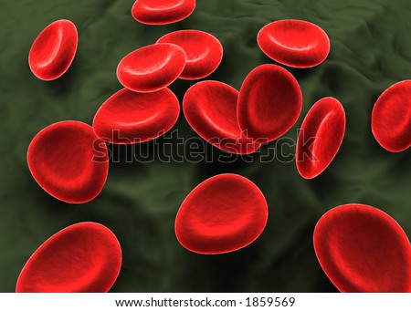 Red blood cells on a green surface