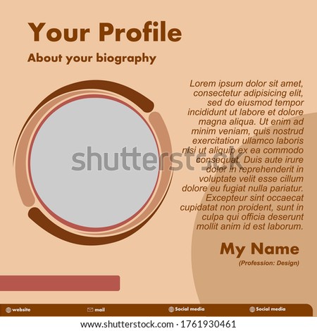 Brown profile card design with circular photo description and placement. The profile card can be inserted social media accounts