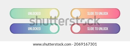 Set of slide unlock buttons for mobile device interface. UI Design with gradient colors. Vector illustration isolated on white background.