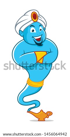 Cartoon Genie coming out of a magic lamp, blue genie cartoon Stok fotoğraf © 