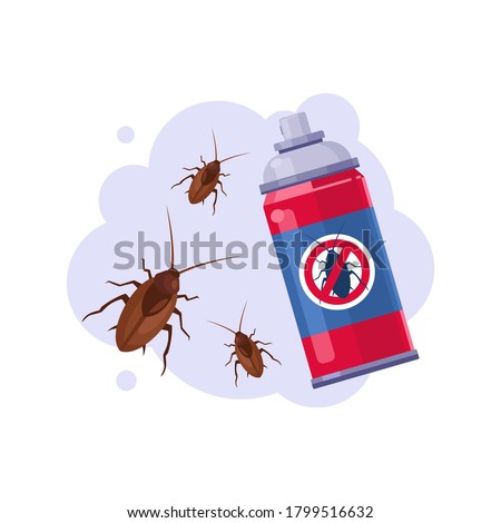 Sprayer Bottle of Cockroach Insecticide, Pest Control Service, Detecting and Exterminating Insects Vector Illustration Stock foto © 