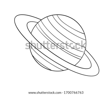 Planet Saturn black and white vector illustration. Image of planetarium, space object.