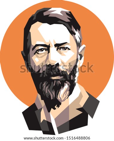 French social scientist Emile Durkheim in simple minimal color illustration on orange round background