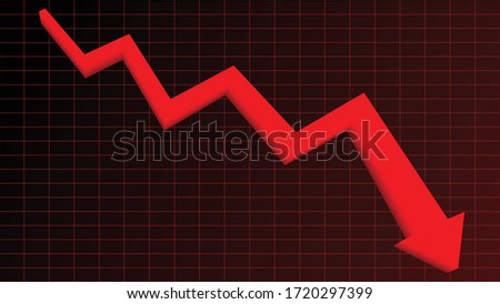 abstract financial chart with red arrow color downtrend line on red grid graph with red and black gradient background.