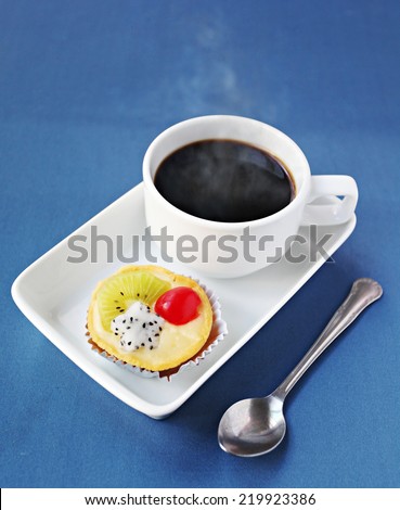 fruit cup cake and coffee