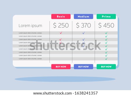 Vector pricing table template design