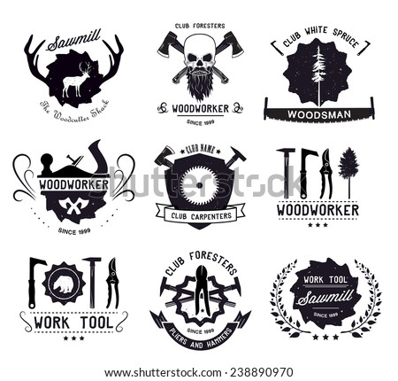 Set Of Vintage Carpentry Tools Labels Design Elements Axes And Saws Logo Circular Saw Set Of Vintage Carpentry Tools Labels Design Elements Axes And Saws Logo Circular Saw