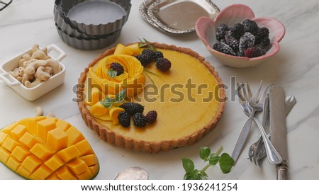 vegan mango tart with mulberry, shortcrust pastry perfect for holiday Stok fotoğraf © 