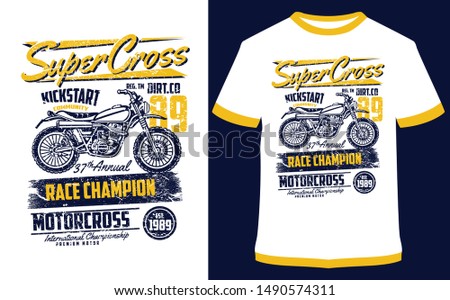 T shirt Design Vector  Graphic - Supercross Kickstart Race champion