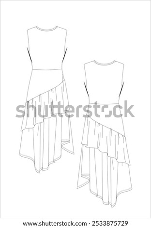 Asymmetrical, Layered, Sleeveless, Knee-length, Dress