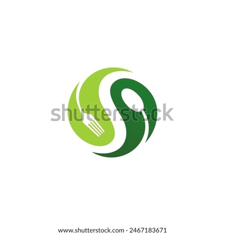 food yin yang spoon and leaf logo design with elements healthy business