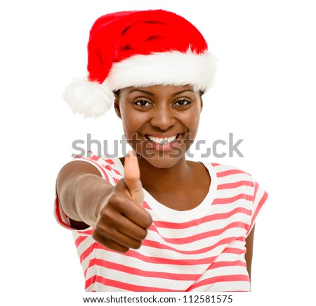 Cute African American Girl Fingers Thumbs Up Sign Wearing Christmas Hat ...