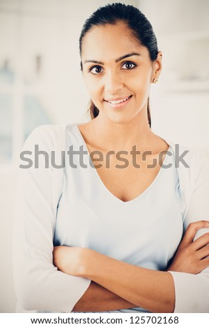 Beautiful Indian woman portrait happy smiling at home