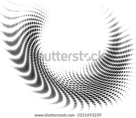 Polka dot halftone dotted oval frame with fluttering rays on the left. Vector.