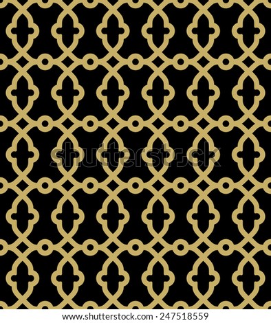 Geometric  pattern with oriental elements. Seamless background with abstract golden grill