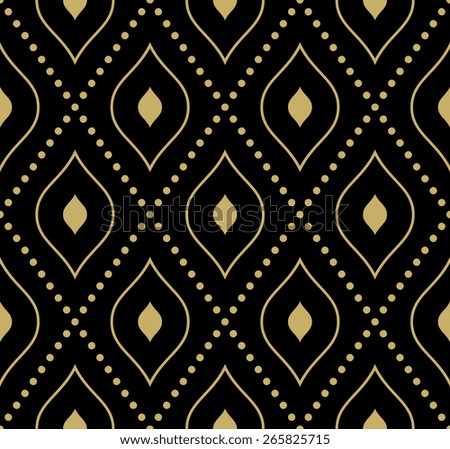 Geometric modern  seamless pattern. Abstract dark texture with golden dotted elements