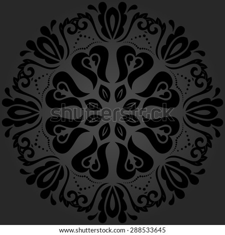Damask  floral pattern with black arabesque and oriental elements. Abstract traditional ornament