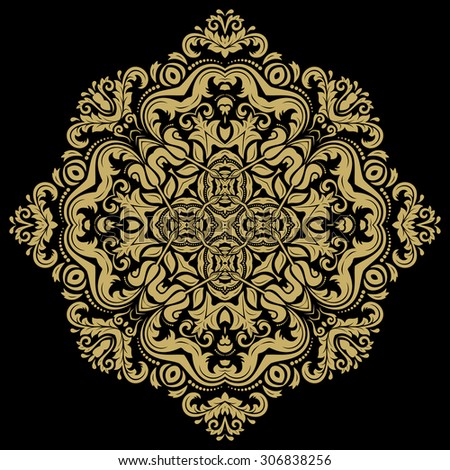 Damask  floral pattern with arabesque and oriental elements. Abstract traditional golden ornament