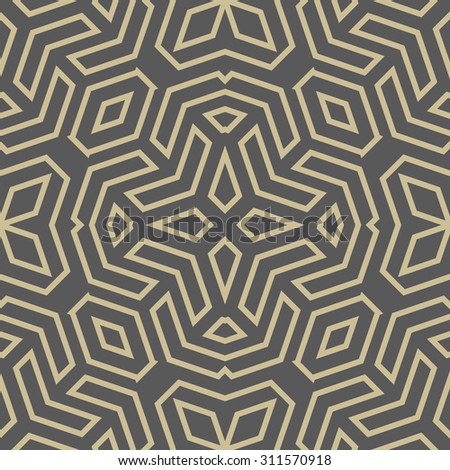 Geometric fine abstract  ornament. Seamless modern pattern with gray background and golden lines