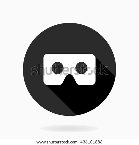 Fine vector icon with vr logo in circle. Flat design with long shadow. Black and white colors