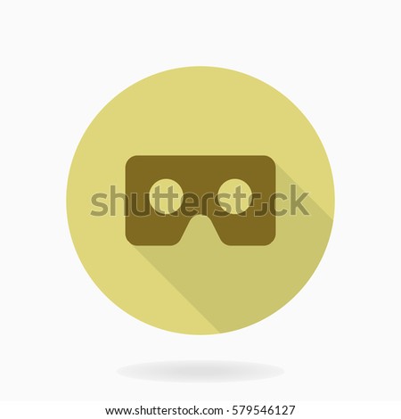 Fine vector icon with golden VR logo in circle. Flat design with long shadow. Virtual reality logo