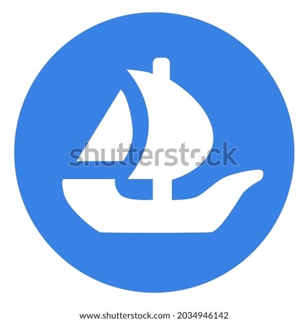 OpenSea logo symbol in circle internet platform NFT token market and auction. New trend in collectibles sales. Vector illustration.