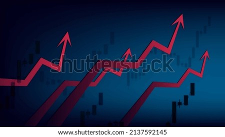 Rising prices and red up arrows on dark blue background. The global crisis in all sectors and deterioration of economy. Vector illustration.