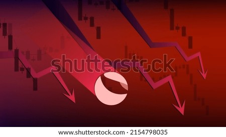 Terra LUNA in downtrend and price falls down on dark red background. Cryptocurrency coin symbol and red down arrow. Cryptocurrency trading crisis and crash. Vector illustration. Stock foto © 