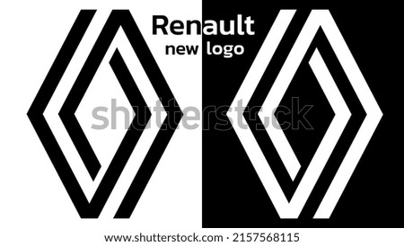 Renault new logo of European car giant isolated on white and black. Updated sign of automobile concern. Vector illustration.