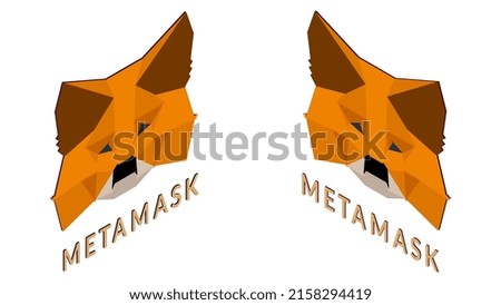 MetaMask isometric logo right and left side isolated on white background. Crypto wallet for Defi, Web3 Dapps and NFTs. Vector illustration.