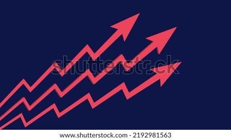 Rising prices and three red up arrows on dark blue background. The global crisis in all sectors and deterioration of economy. Vector.