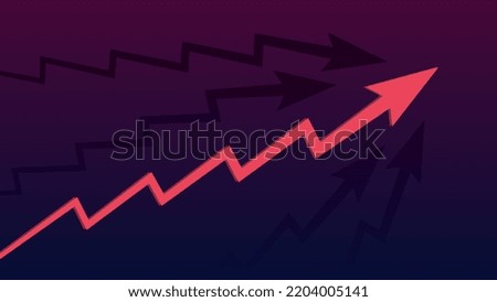 Rising prices and red up arrow with few black arrows on dark purple background. The global crisis in all sectors and deterioration of economy. Vector.
