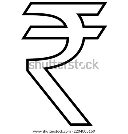 Indian Rupee INR currency sign outline in front view isolated on white background. Currency by the Central Bank of India. Vector clipart, design element.