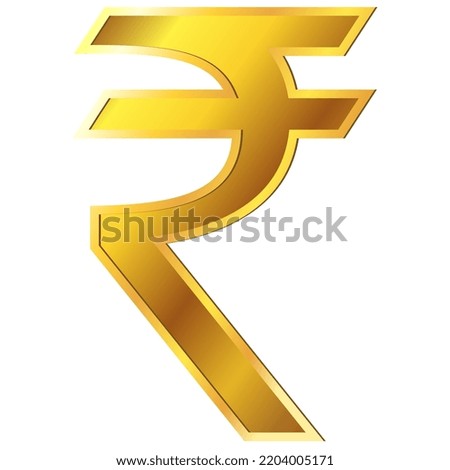 Indian Rupee INR currency golden sign in front view isolated on white background. Currency by the Central Bank of India. Vector clipart, design element.