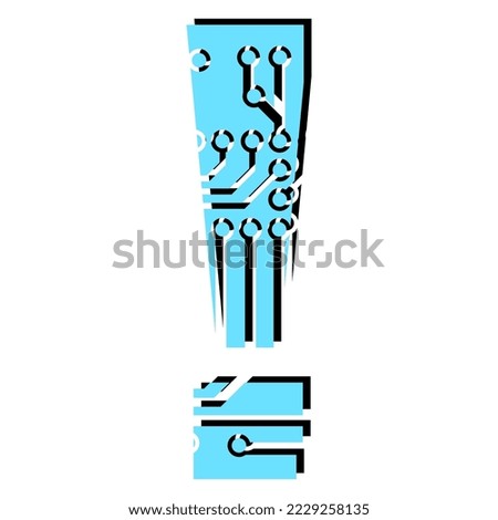 Exclamation point perforated with PCB circuit board tracks isolated on white. Colored punctuation mark for headlines of modern digital world. Vector design element.