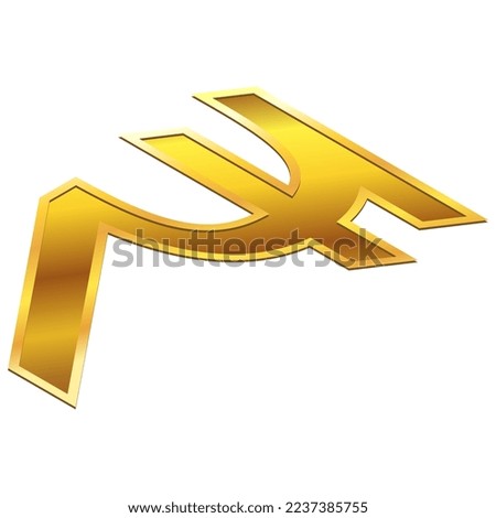 Indian Rupee INR currency golden sign isometric isolated on white background. Currency by the Central Bank of India. Vector clipart, design element.