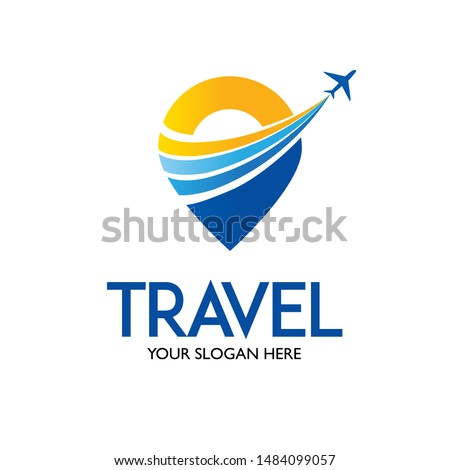 Travel logo template vector with travel pin and airplane