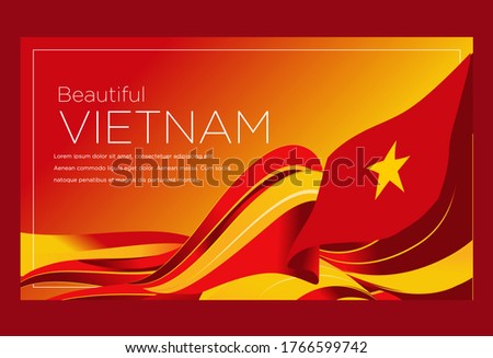 Beautiful Vietnam landing page with flag vector illustration