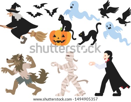 Illustration set of people wearing Halloween costumes