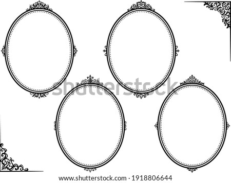 A set of designs of oval frames with European classic style decorations