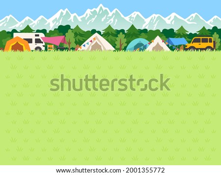 Background illustration of a camp site with a view of the mountains