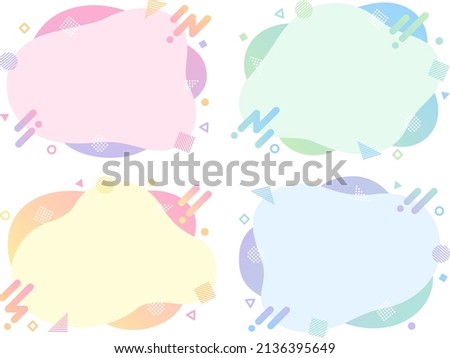 Illustration set of colorful wavy oval frames with geometric icons