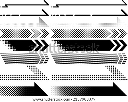 Illustration set of digital style right pointing arrows in two widths
