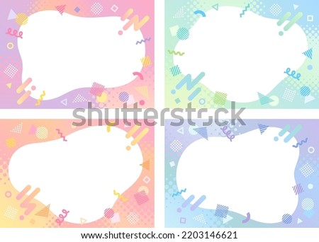 Fluid shape frame illustration set with colorful gradient backgrounds and various geometric icons