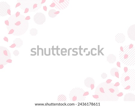 Frame illustration of cherry blossom petals falling diagonally and circles with dots and stripes pattern