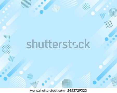 Frame illustration of lines rising to the right and circles, triangles, and squares with dots and stripes on a light blue background