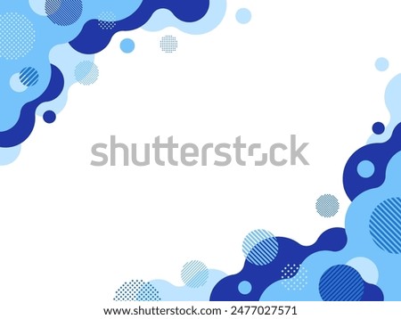 Blue diagonal frame illustration of circles with dot and stripe patterns on wavy connected circles background