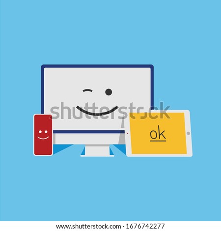 Mobile friendly between smartphone, PC, and ipad or tab, illustration flat design