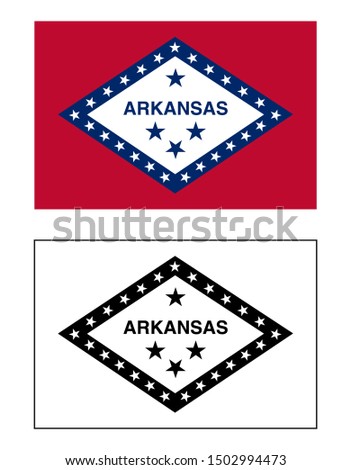 Arkansas Flag - Arkansas US State Flag Vector Original Color and Black White Version Isolated On White Background